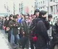 large crowd in front of ginza apple store